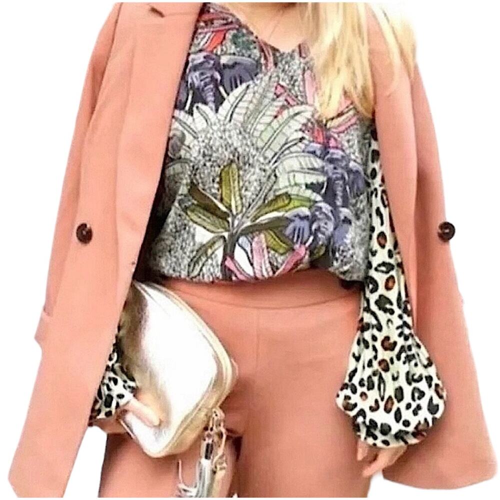 Anthropologie Blank London Sibley V-Neck Jungle Print Long Sleeve Blouse Medium